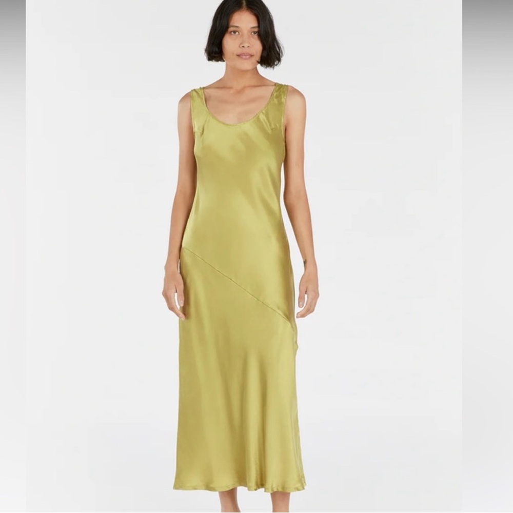DISSH Satin Slip Maxi Dress in Chartreuse